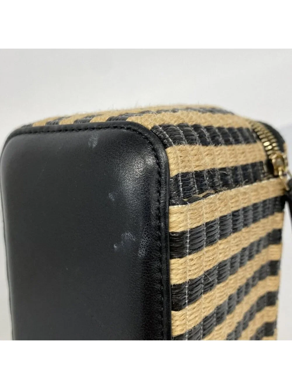 Chanel Shoulder Bag Raffia Beige Black Champagne Gold